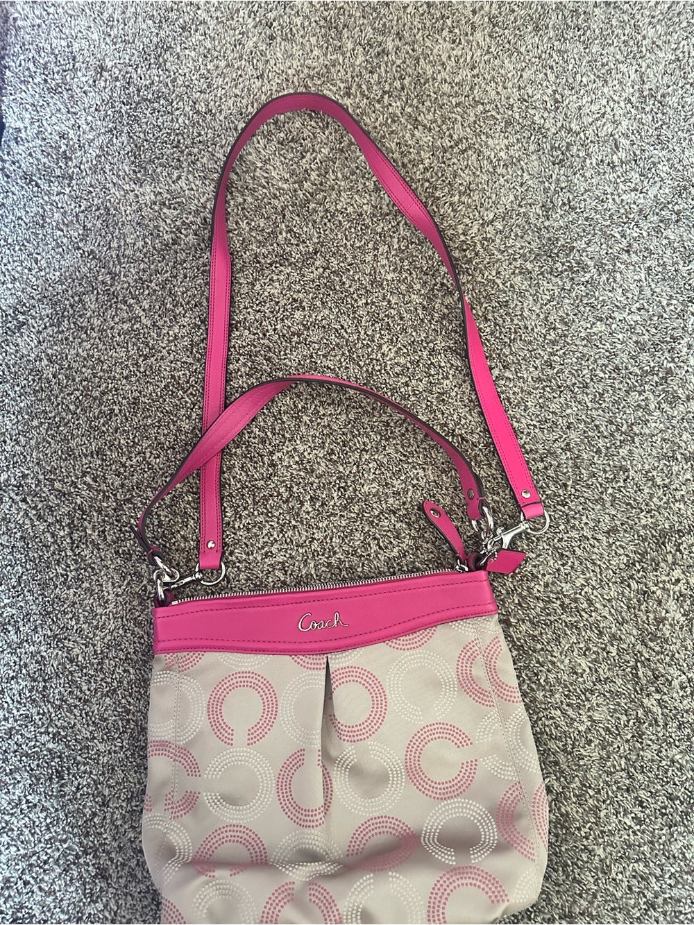 Coach Pink and Beige Signature Crossbody Bag